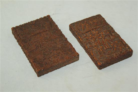 Two Chinese sandalwood card cases, 19th century, 11cm and 11.5cm, the larger with a glue repair